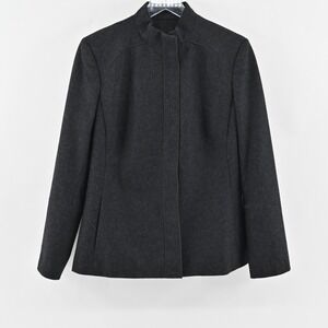 Wool Jacket Womens Size L Slate Gray Mock Neck Classic Outerwear Ethical Quality